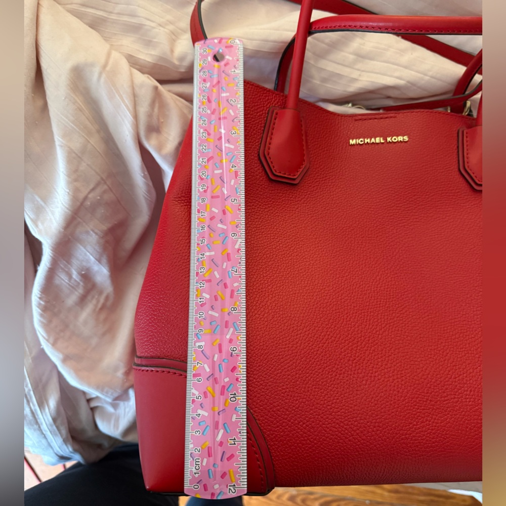 MICHAEL KORS STUDIO, RED Mercer Corner Center Zip Leather Tote Bag Large RV $348